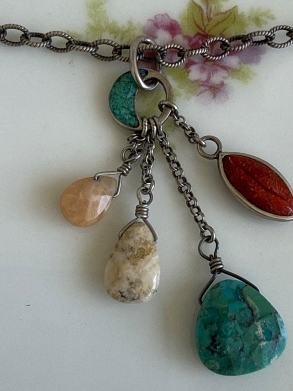 Vintage 90's Silpada Sterling Silver Chain Necklace With Gemstone Dangle Charms - Picture 4 of 15